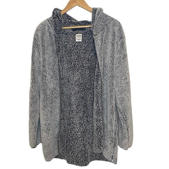 VS Pink Gray Sherpa Long Sleeve Hooded Open Front Women’s Cardigan - Picture 1 of 5